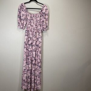 Something Navy floral smocked top dress maxi